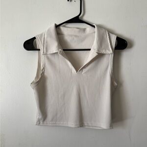 white collard sleeveless top